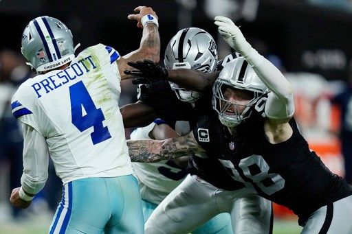 Cowboys honor Kneeland, then get 4 TD passes from Prescott in 33-16 win over Raiders