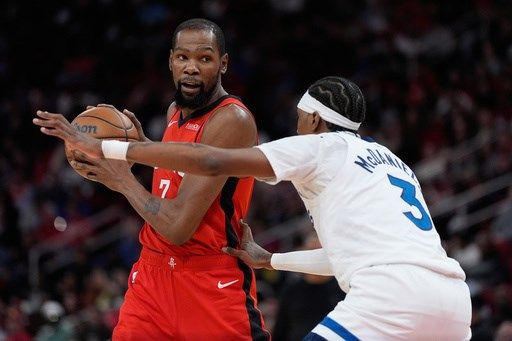Kevin Durant's season-high 39 points and clutch free throws lift Rockets over Timberwolves
