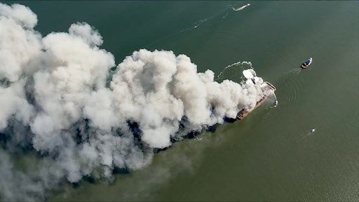 Massive fire breaks out on scrap metal barge on Delaware Bay